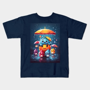 Rainy Day Friends: Cute Creatures with Umbrellas Kids T-Shirt